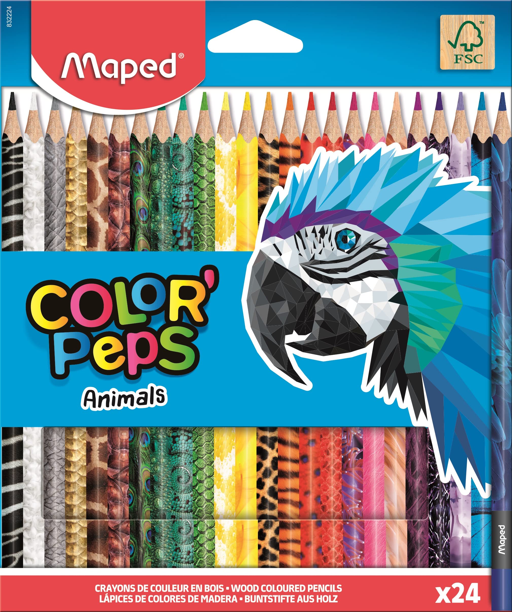 Maped 832224-24 x Colouring Pencils, Colour'Peps Animals, with Animal Motifs, Colourful, Pack of 24