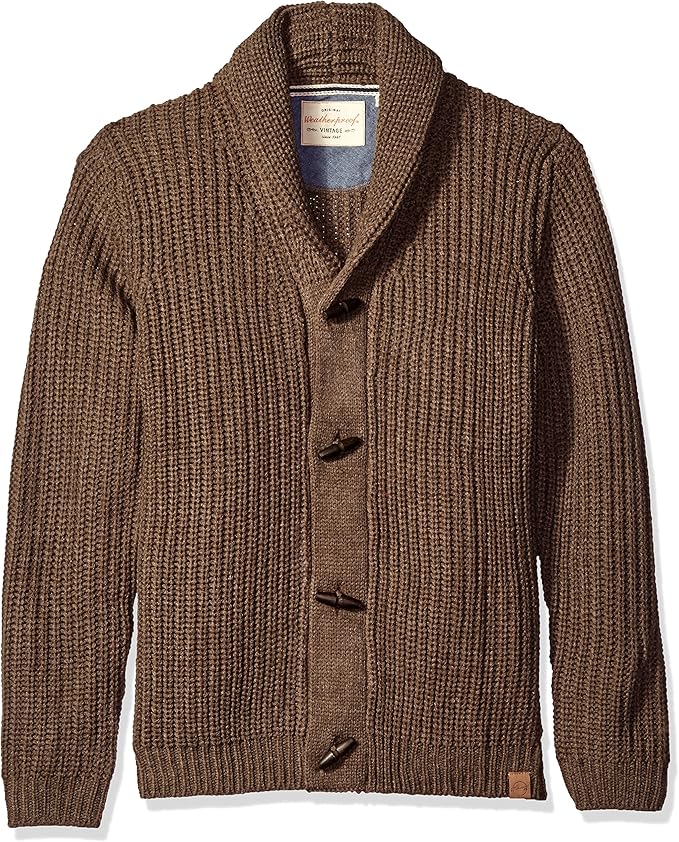 Weatherproof Vintage Men's Chunky Cardigan with Toggles, Taupe, Small