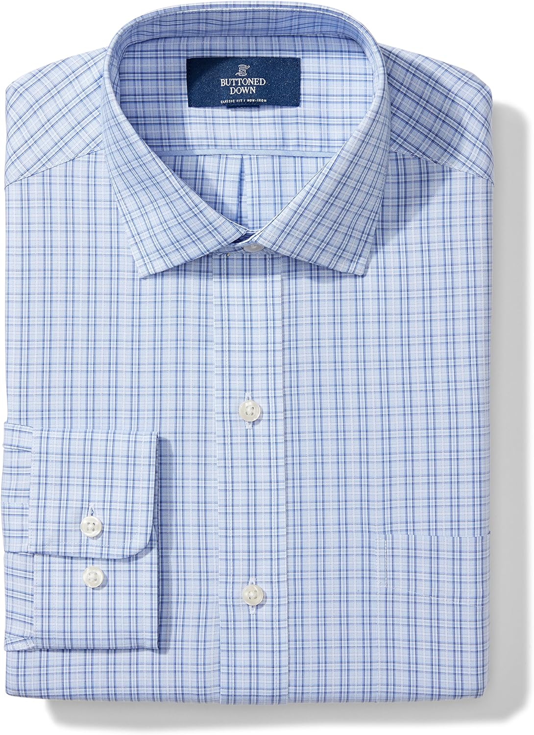  Brand - BUTTONED DOWN Men's Classic Fit Plaid Dress Shirt, Supima Cotton Non-Iron: Clothing