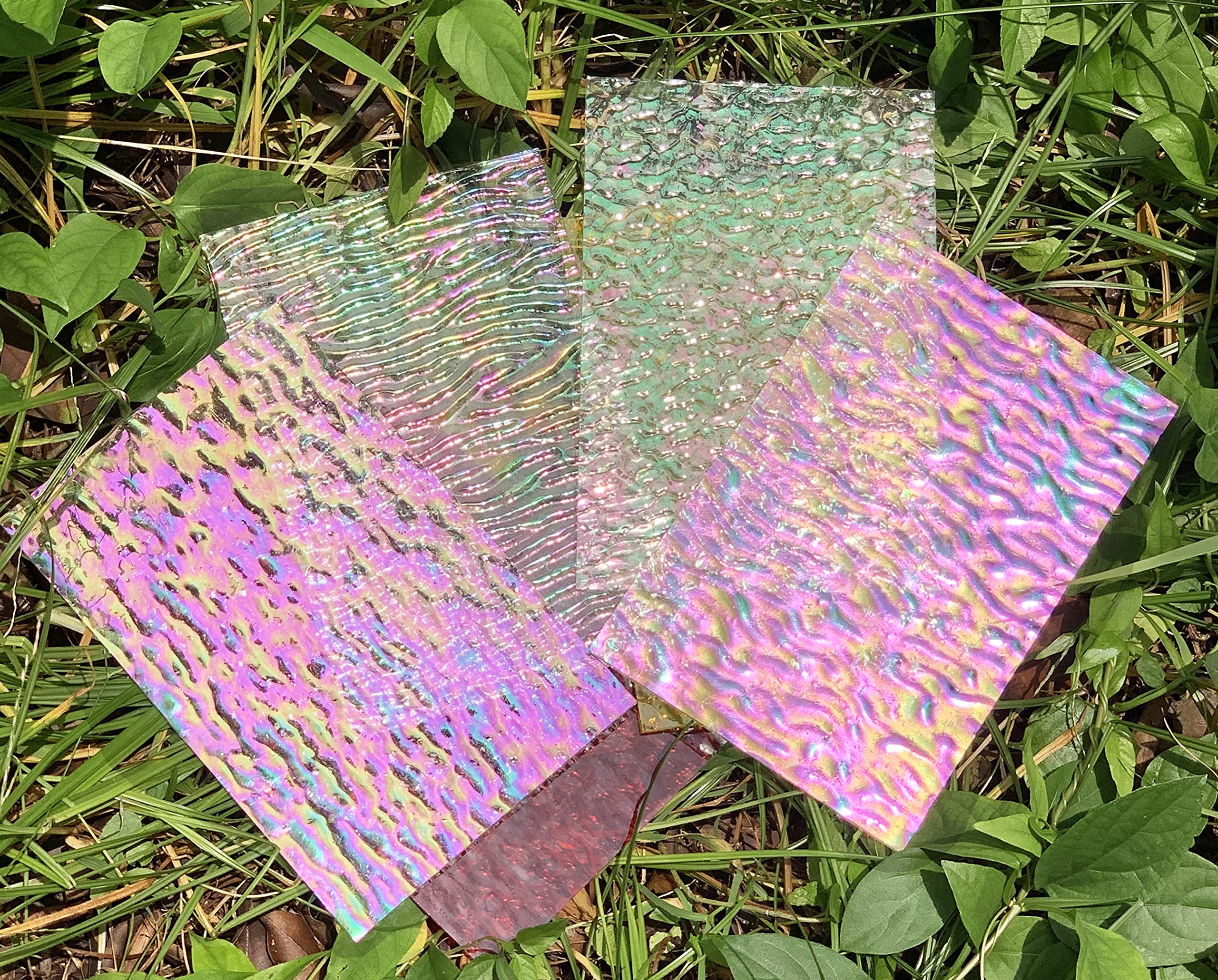 Lanyani 12 Sheets Iridescent Stained Glass Sheets, Cathedral Art Glass Packs for Mosaic Work Craft, Assorted Clear+Opaque+Colored Transparent