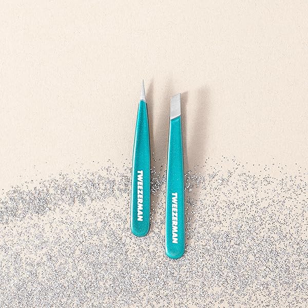 TWEEZERMAN MAJESTIC TURQUOISE MICRO MINI SLANT & POINT TWEEZER SET – EYEBROW TWEEZERS FOR WOMEN AND MEN