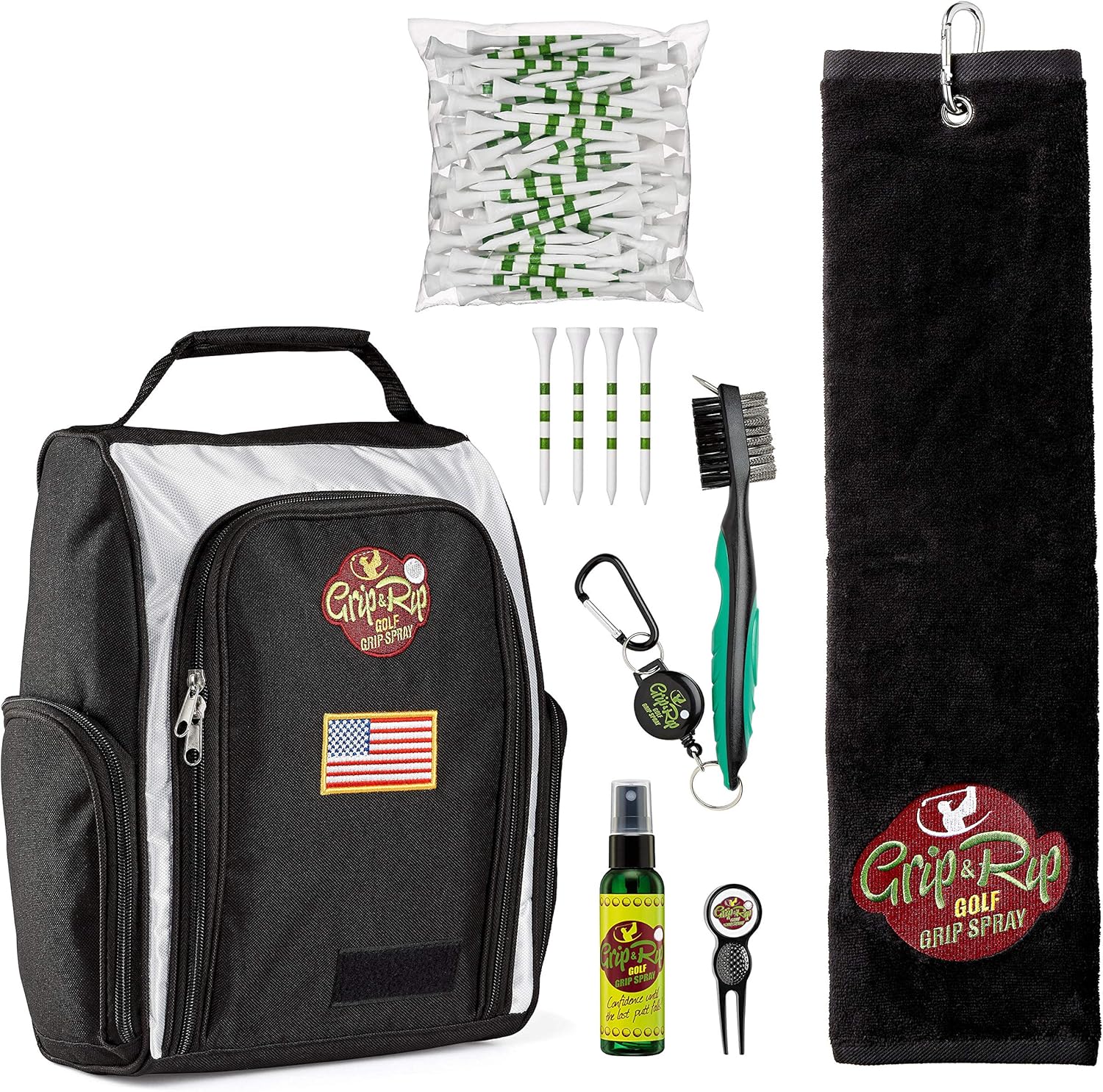 amazon com spin it gripping solution ultimate grip rip golf kit golf shoe bag side pockets 100 cotton golf towel 100 long golf tees golf club brush groove sports outdoors spin it gripping solution ultimate grip rip golf kit golf shoe bag side pockets 100 cotton golf towel 100 long golf tees golf club brush
