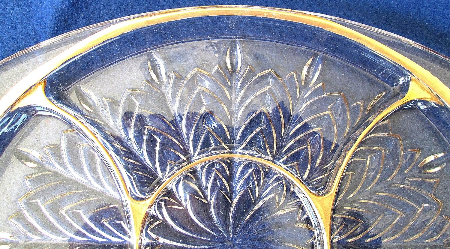  | Vintage Large 15-1/2" X 11 Gold Gilded Two Handled Five Compartment Serving Tray or Platter: Divided Trays & Platters