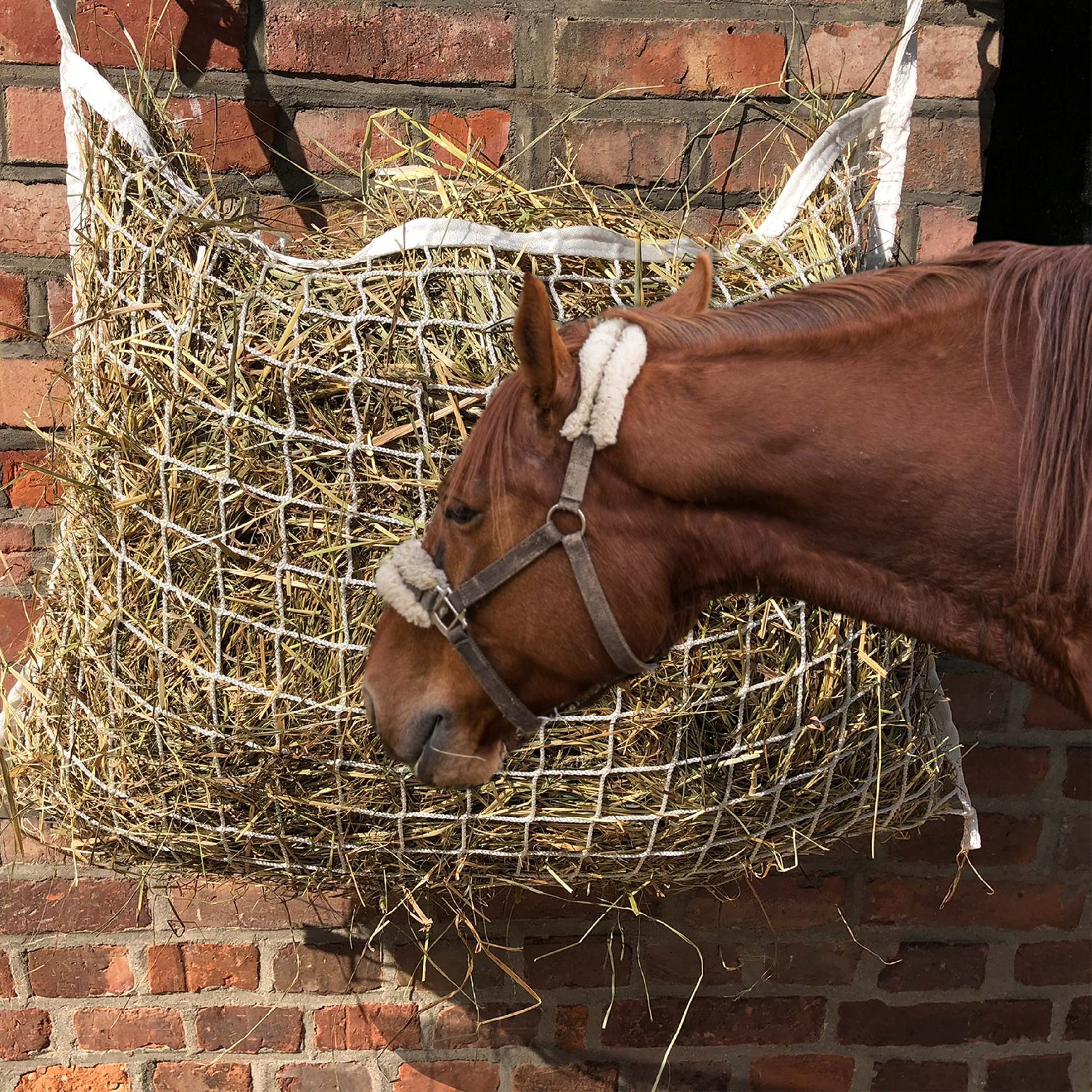 Pferdelinis Hay Net for Horses Square in White Hay Net 3 x 3 cm for Extended Feeding Time, Large Hay Net 120 cm x 90 cm, 9 kg