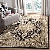 SAFAVIEH Lyndhurst Collection Area Rug - 5'3" x 7'6", Black & Ivory, Traditional Oriental Medallion Design, Non-Shedding & Ea