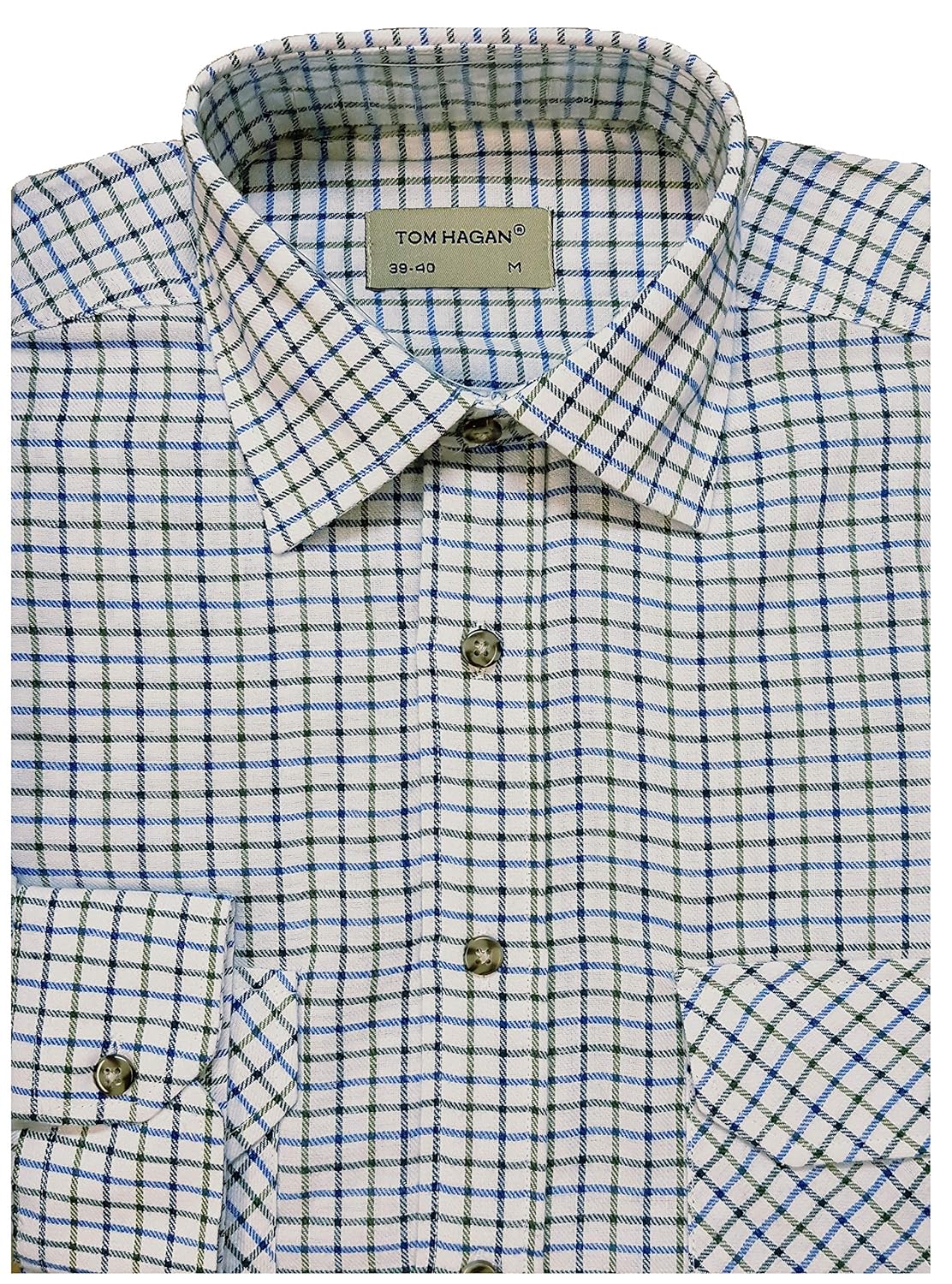 Tom Hagan Mens Work Shirts Brushed Cotton Yarn Dyed Flannel Long Sleeve