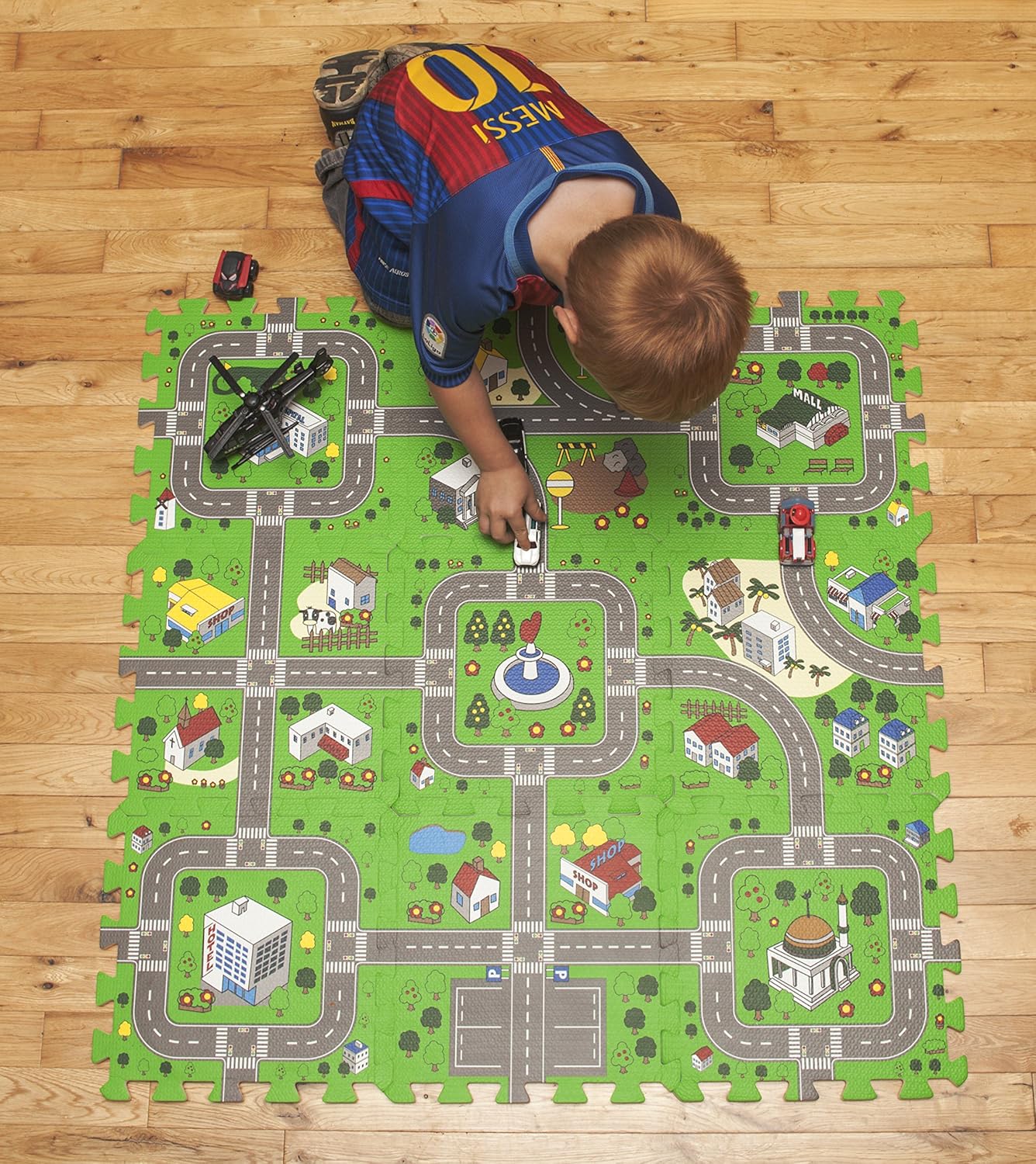 Foam Play Mat Road Toy Playmat Interlocking Floor Puzzle Road Playroom Mat Interactive Play Set (18 Piece Set): Toys & Games