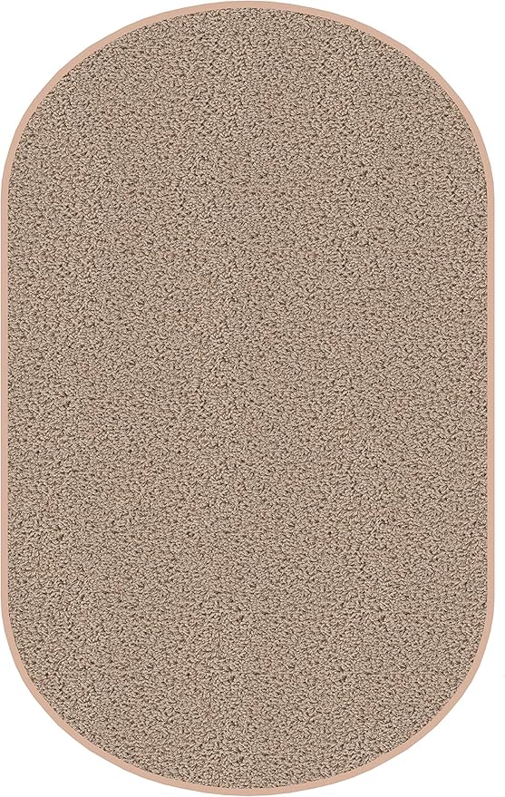 5’x8’ Oval Beige Area Rug. Frieze Plush Textured Carpet for Residential or