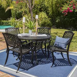 Amazon Com Clarisse Outdoor 5 Piece Hammered Bronze Finished Aluminum Dining Set With Expandable Aluminum Table Hammered Bronze Furniture Decor