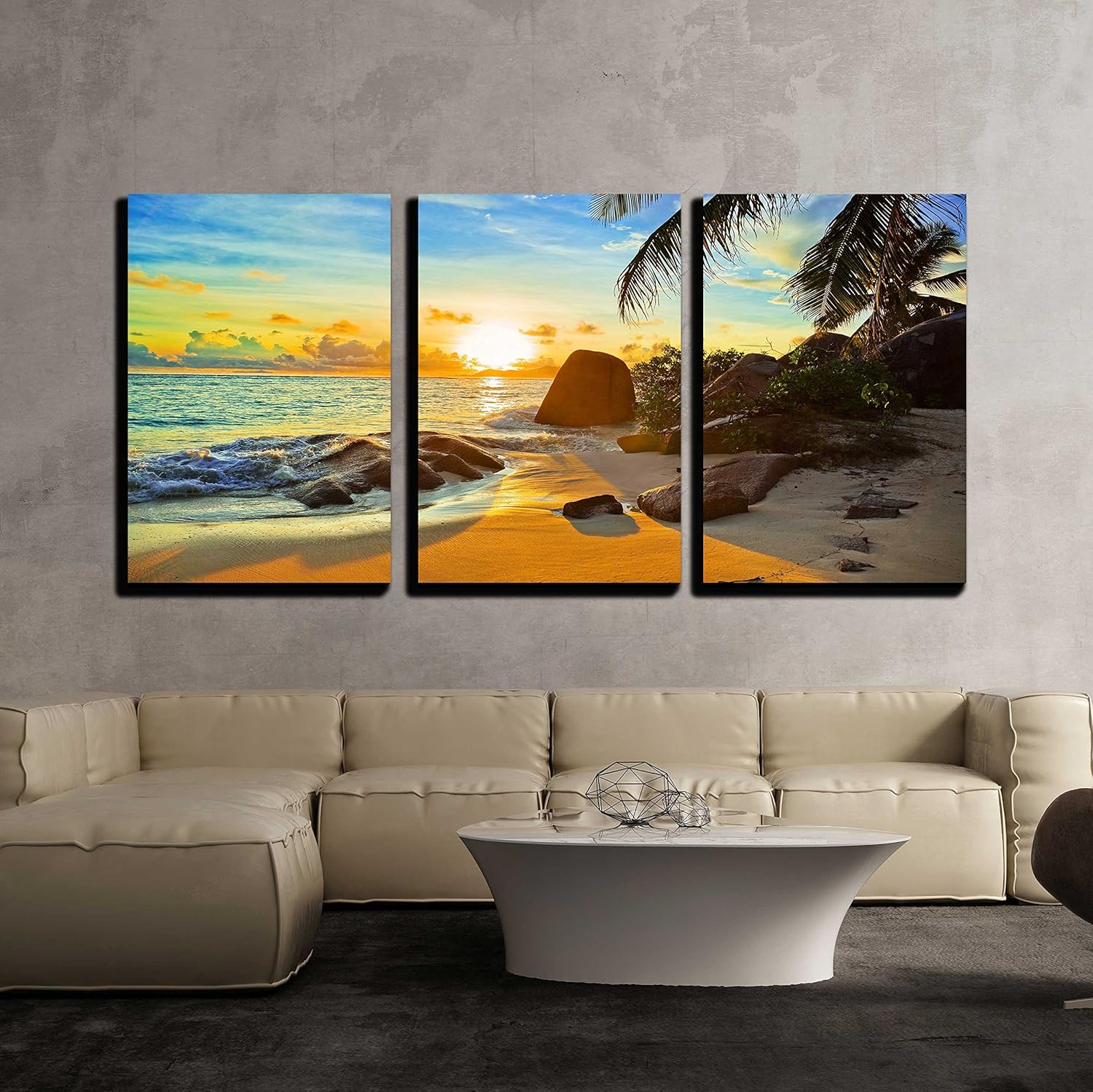 wall26 3 Piece Canvas Wall Art Tropical Beach at Sunset