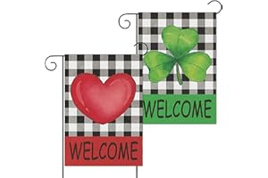 X1ZUUE 2Pcs Holiday Garden Flags Valentines Weclome Flag St. Patrick's Day Lucky Banners Burlap Yard Signs Vertical Double Sided House Flags Seasonal Festive Decorations for Indoor Outdoor Lawn, 12 x 18 inch