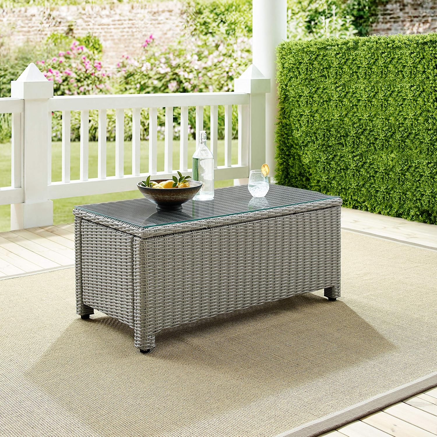 Crosley Furniture CO7208-GY Bradenton Outdoor Wicker Rectangular Tempered Glass Top Coffee Table, Gray : Garden & Outdoor