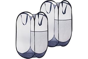 ZOES HOMEWARE Pop up Laundry Hamper 2 Pack | Collapsible Laundry Baskets | Foldable Travel Laundry Basket with Durable Handle for Kids,Dorm,Laundry Room | Navy Blue