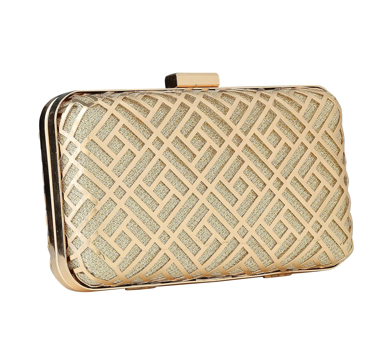 paradox womens metal case wedding party evening hand box clutch bag (black) (gold)