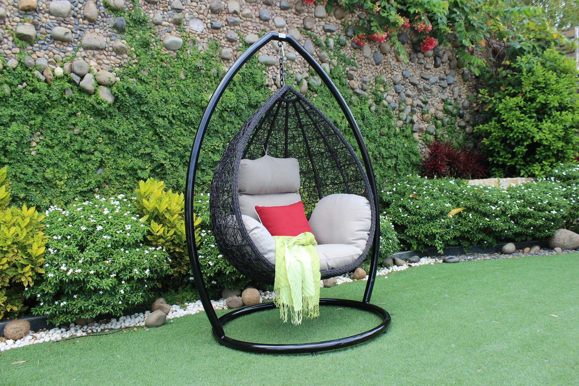 Chill Room Furniture Garden Patio Rattan Wicker Swing Chair Hanging Chair Hammock With Cushion Indoor or Outdoor - Max.150kg (Brown)