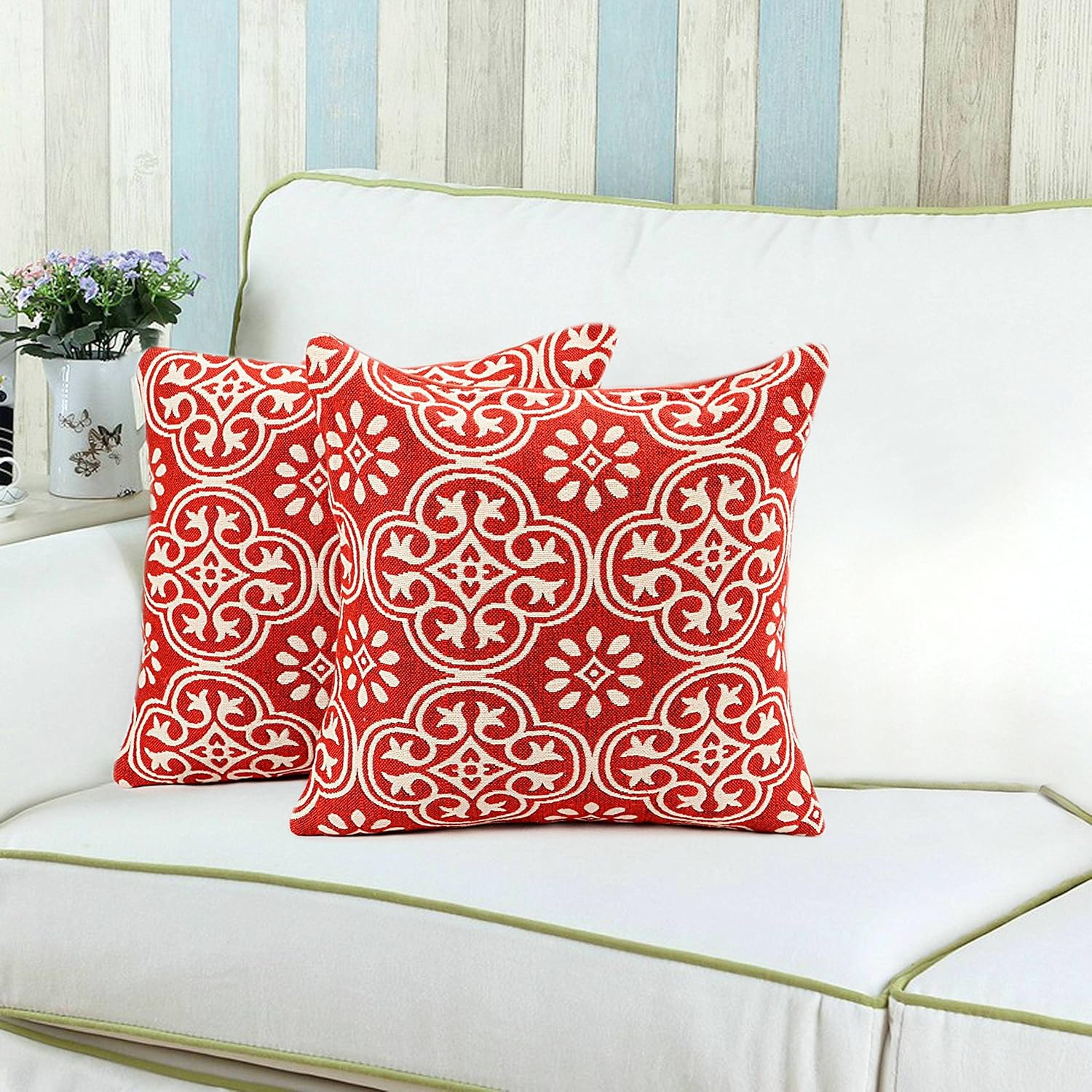 Saral Home Cotton Jacquard Cushion Cover Set of 2Pc 40x40 cm, Red