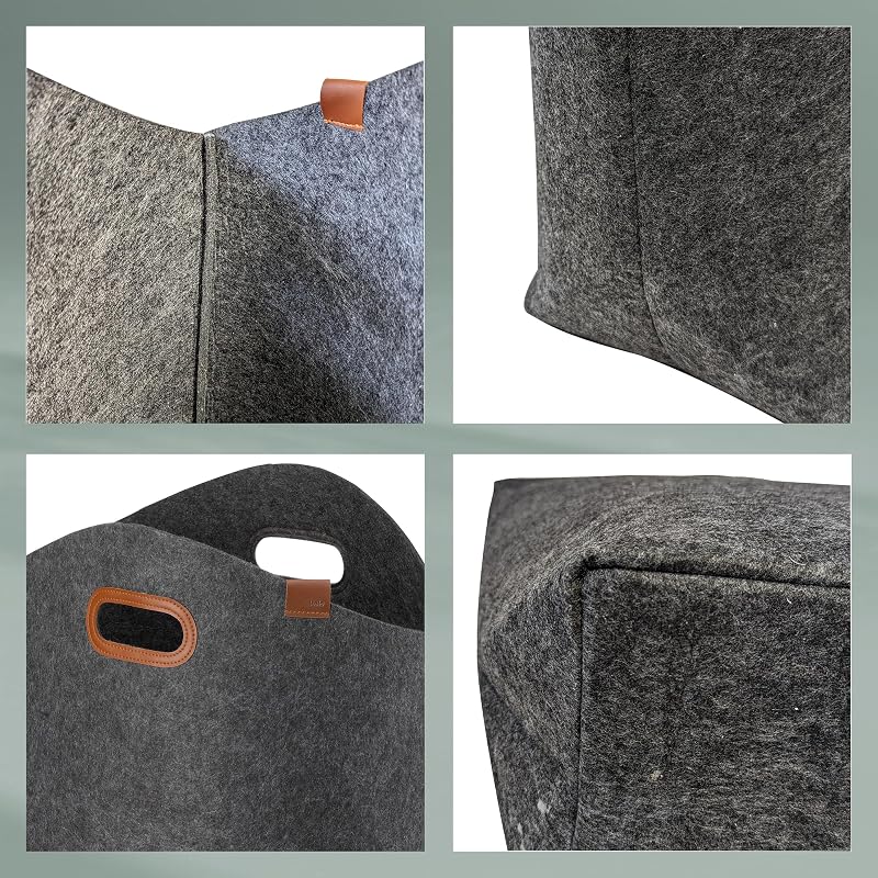 Bolsa de lavandería plegable de fieltro, cestas de lavandería, recogedor de ropa 61 cm, FAY, asas reforzadas, gris oscuro — foto 5 de 8
