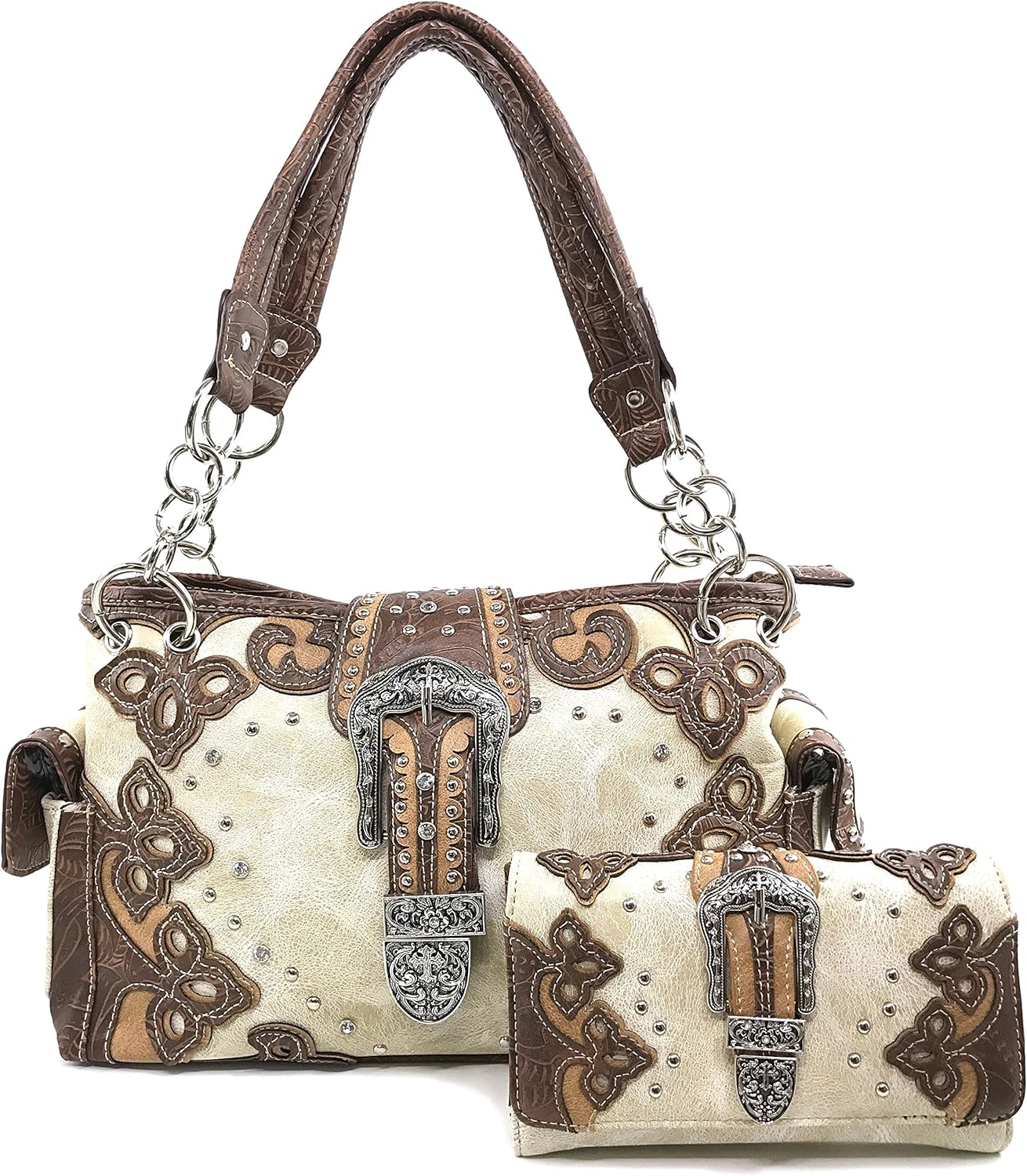 Justin West Western Brown Purse Floral Buckle Concealed Carry Handbag