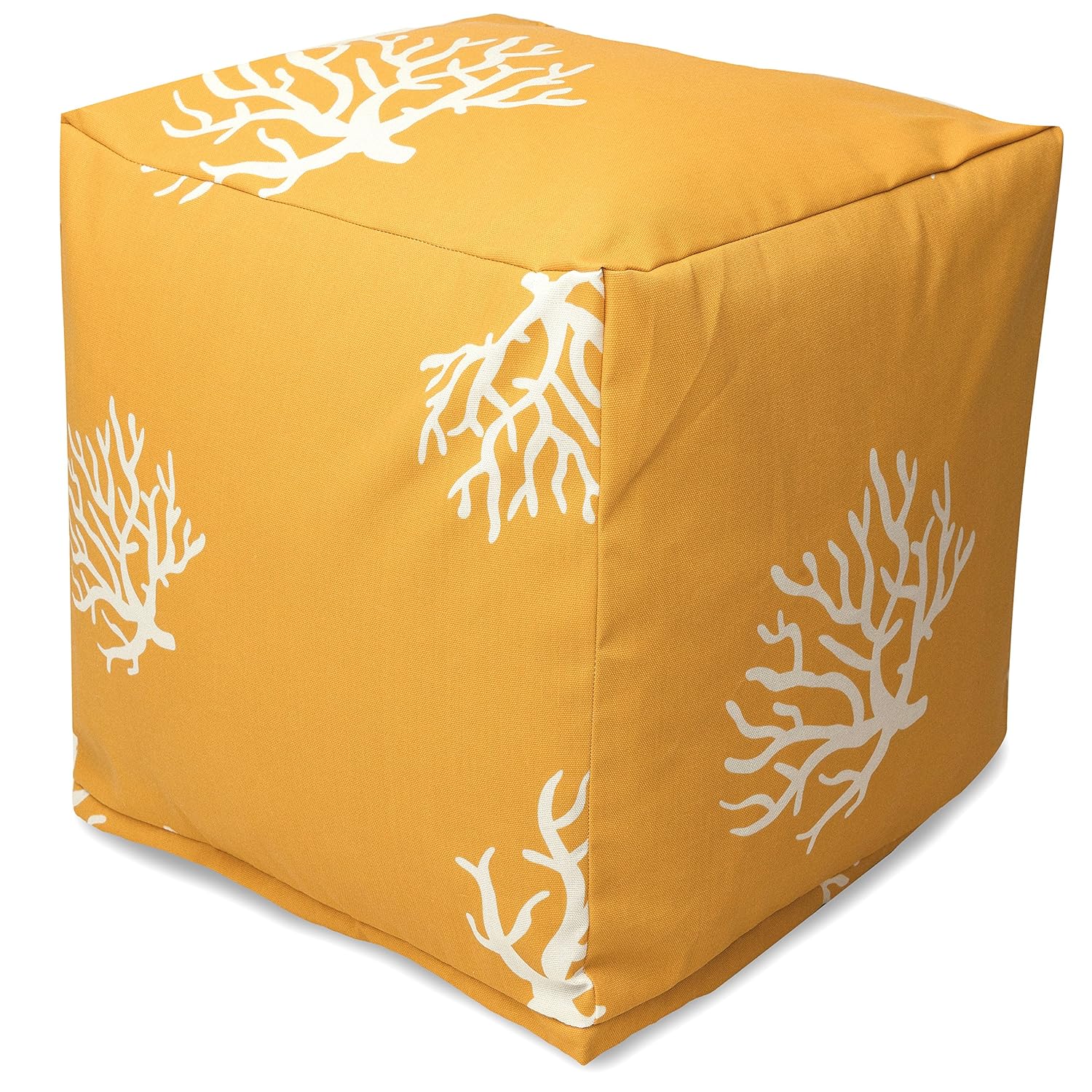 Majestic Home Goods Yellow Coral Indoor/Outdoor Bean Bag Ottoman Pouf Cube 17" L x 17" W x 17" H