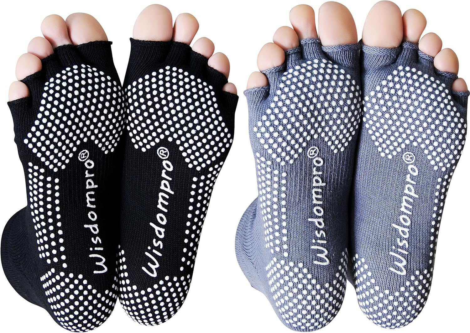 Wisdompro 2 Pairs Toeless Half Toe Yoga Socks with Anti Slip Grip for Women & Men : Clothing