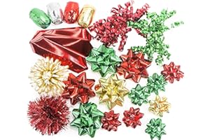 CT CRAFT LLC Gift Bows 22 PCS Set Multi Colored Assorted - Bow x 18 pcs + Kegg Roll x 4 pcs - Red/Gold/Green, Holiday Christmas Birthday Party Wrapping