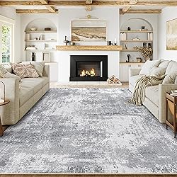 WondRg 9x12 Washable Area Rug Grey White Abstract