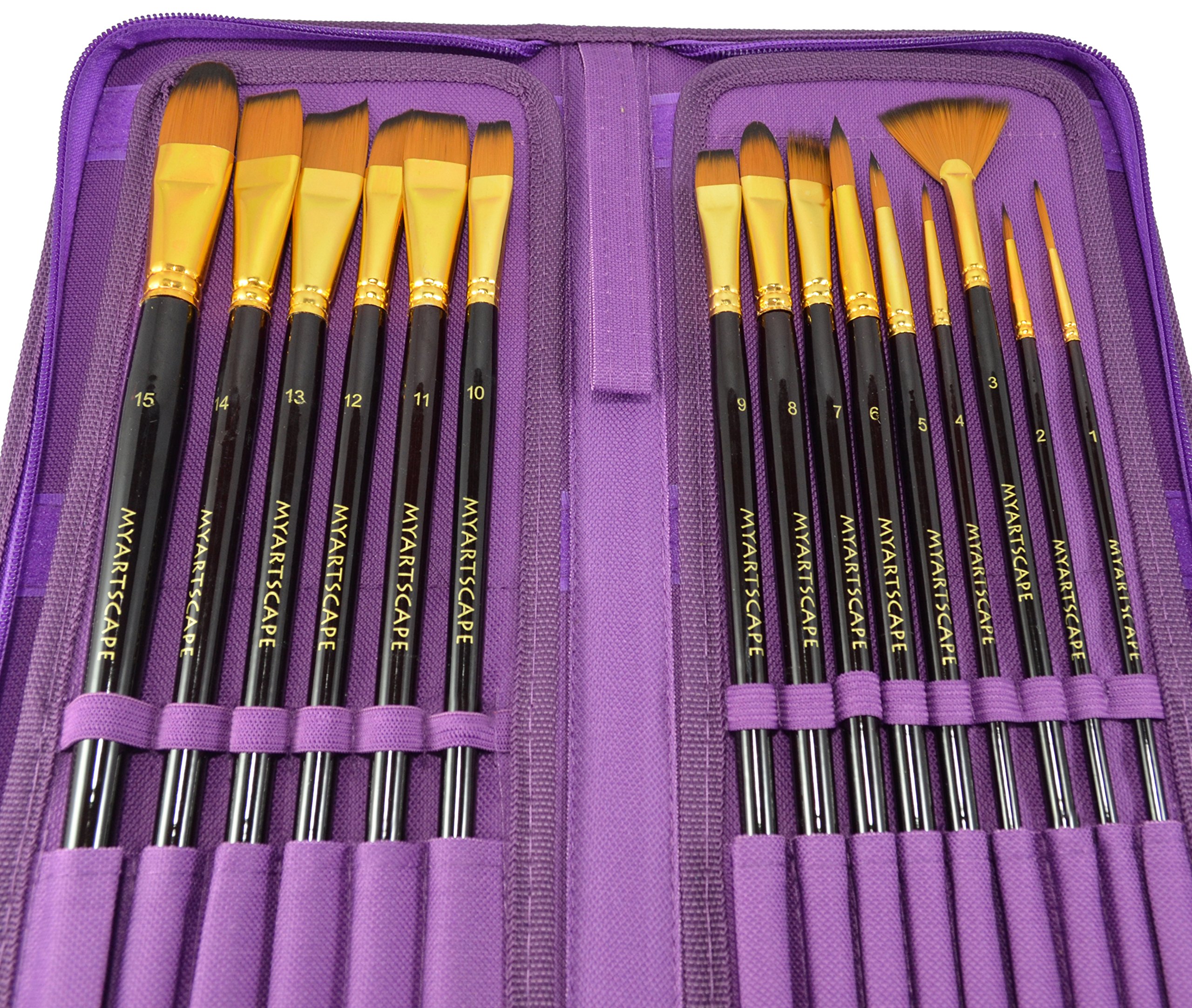 Paint Brushes 15 Pc Brush Set for Watercolor, Acrylic, Oil & Face