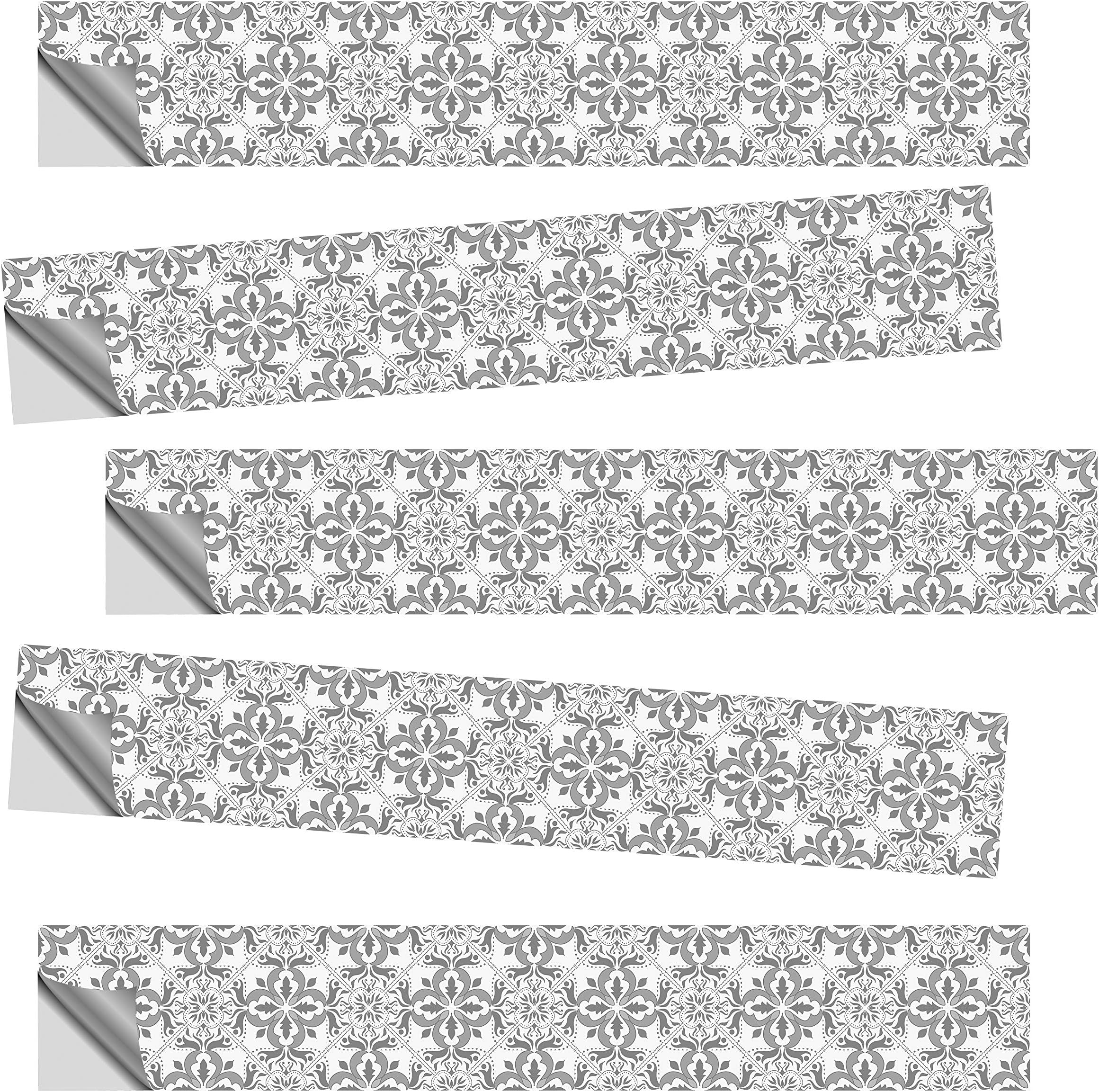 Portuguese Style Vinyl Decal Strips for Stair Risers/Wall Borders - Peel and Stick - Self Adhesive Sticker - Living Room/Kitchen/Bathroom Home Decor DIY - Pack of 5 Strips