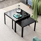 Nesting Table Set of 2, Square Nesting End Table Side Table Coffee Table for Living Room Bedroom Yard Balcony Patio, Indoor O