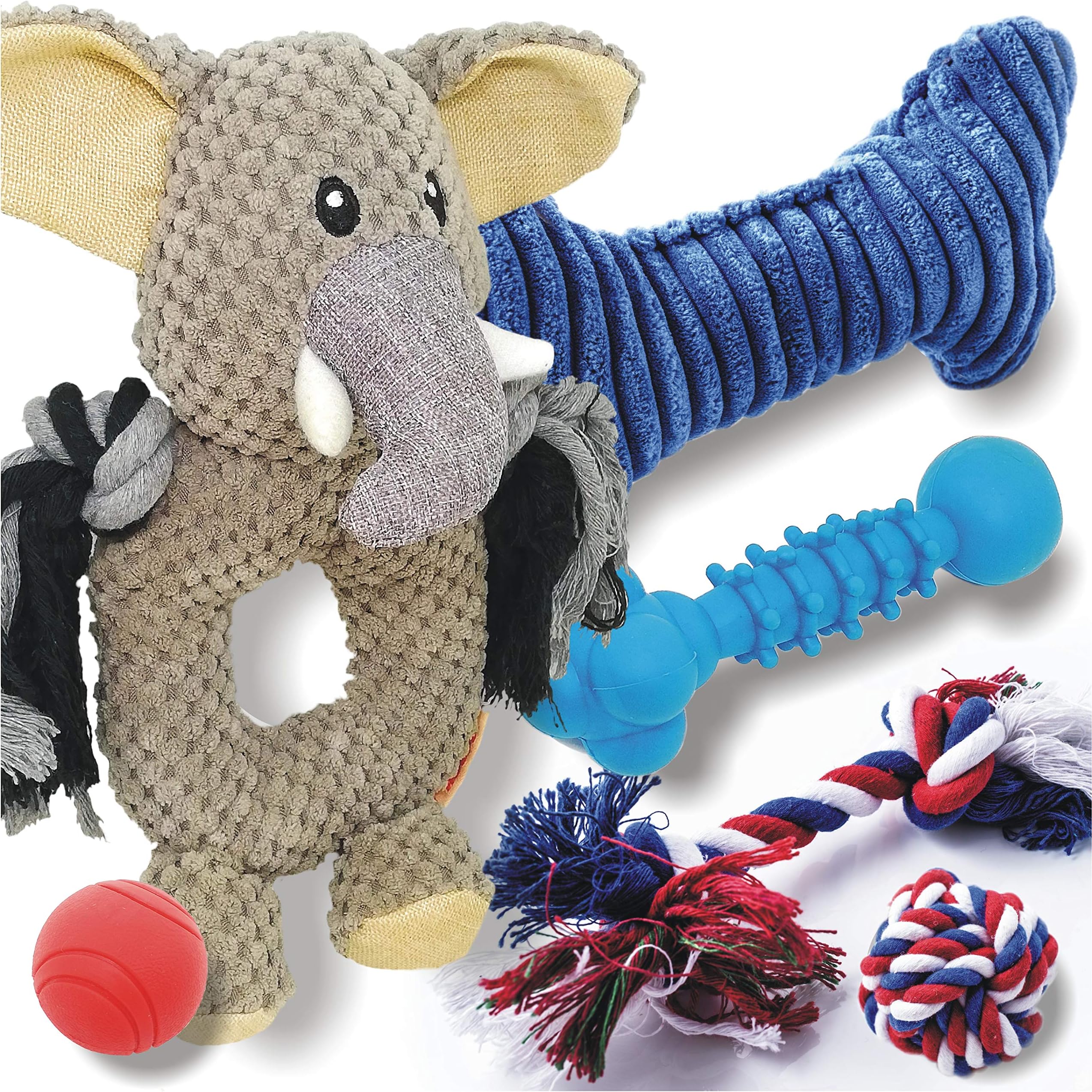 Dog Toys Pack - Cool Breed Squeaky Plush Rope Ball Toys for Boredom Puppies - Perfect Variety Set for all Medium and Small Chewers Breeds