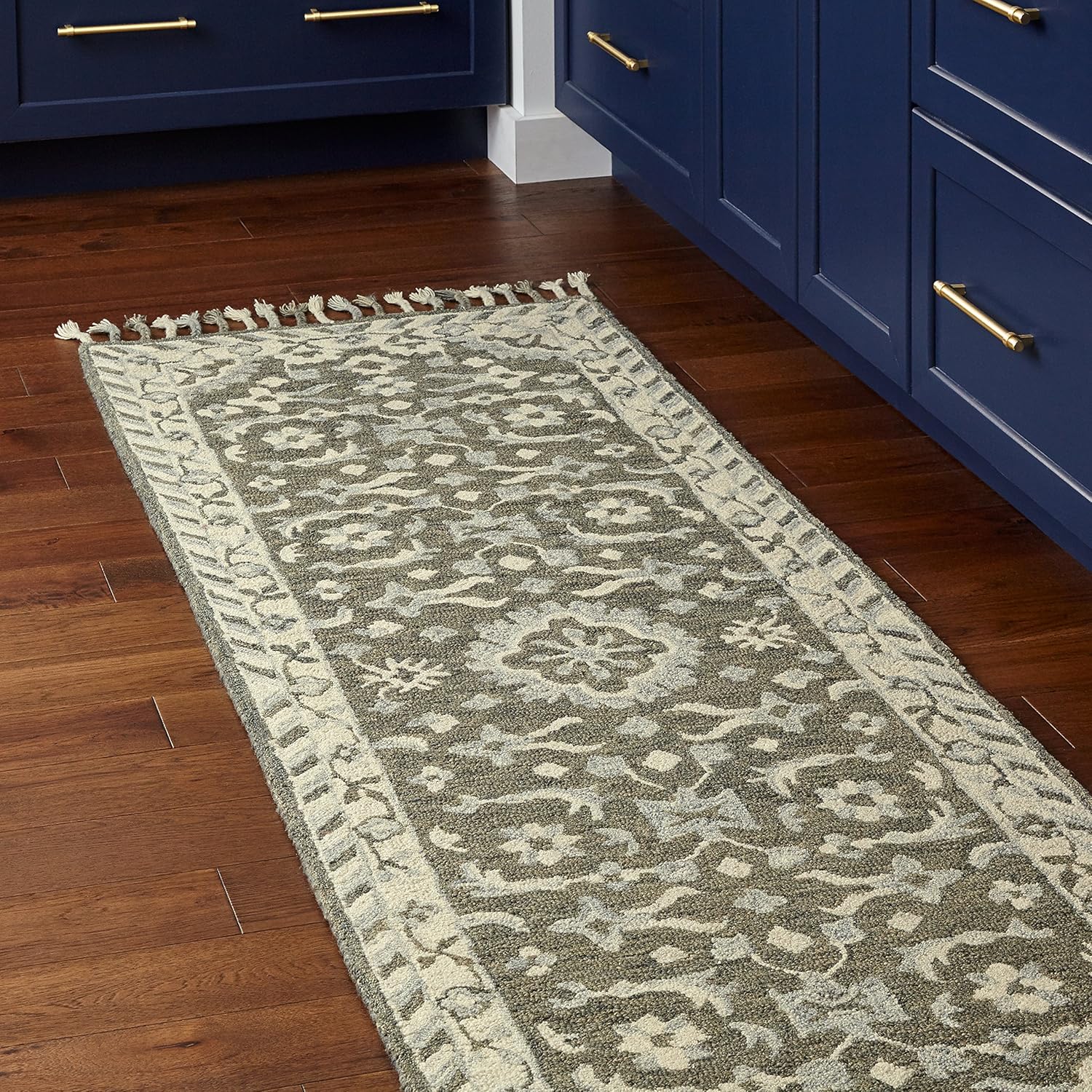 Stone & Beam Barnstead Floral Wool Runner Rug, 2' 6" x 8', Charcoal and Beige