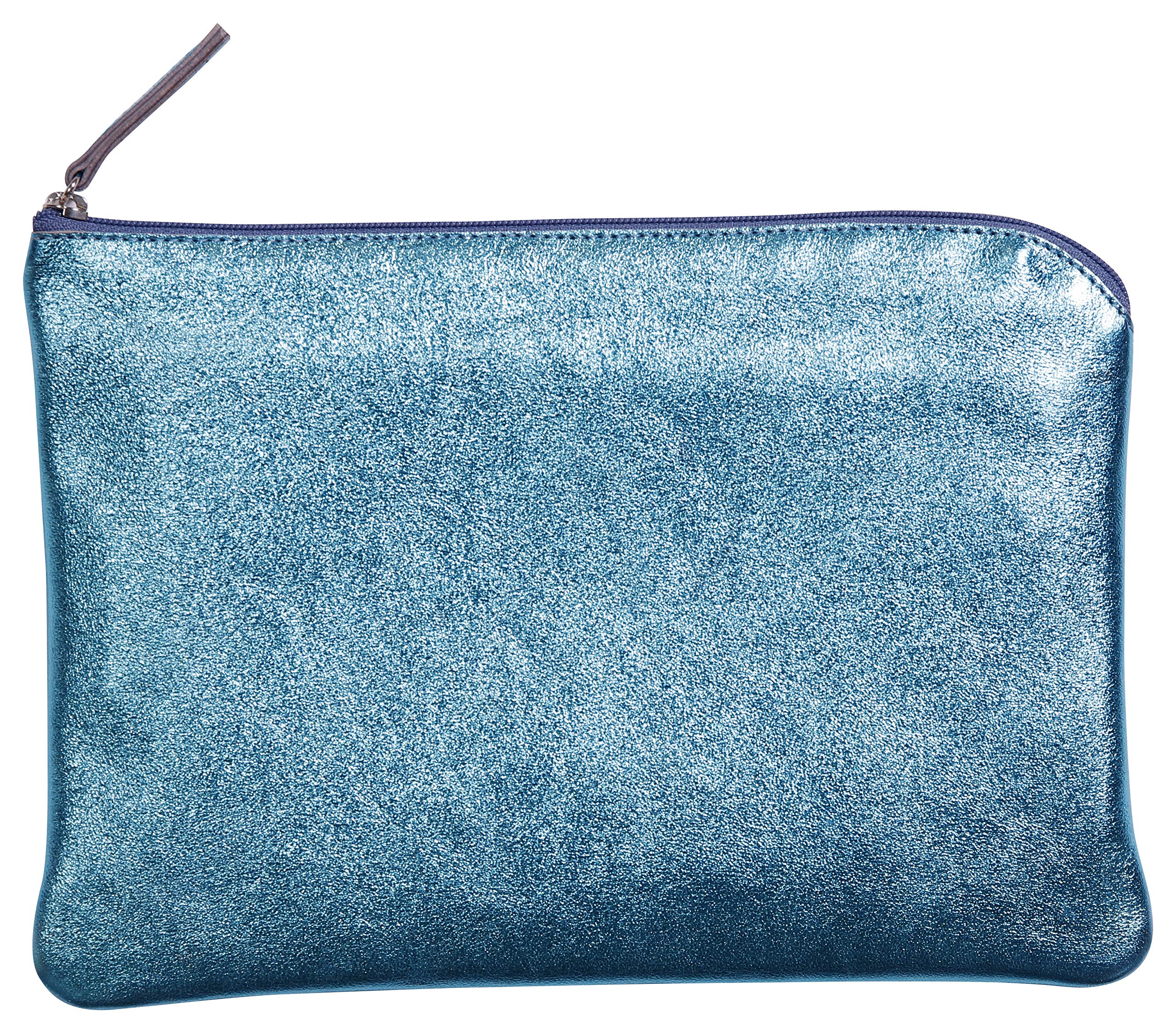 Clairefontaine 410124C - One Flat Pouch, Universal Case - Dimensions: 23x16 cm - Made of Genuine Lambskin Leather - Turquoise Colour - Multi-Functional