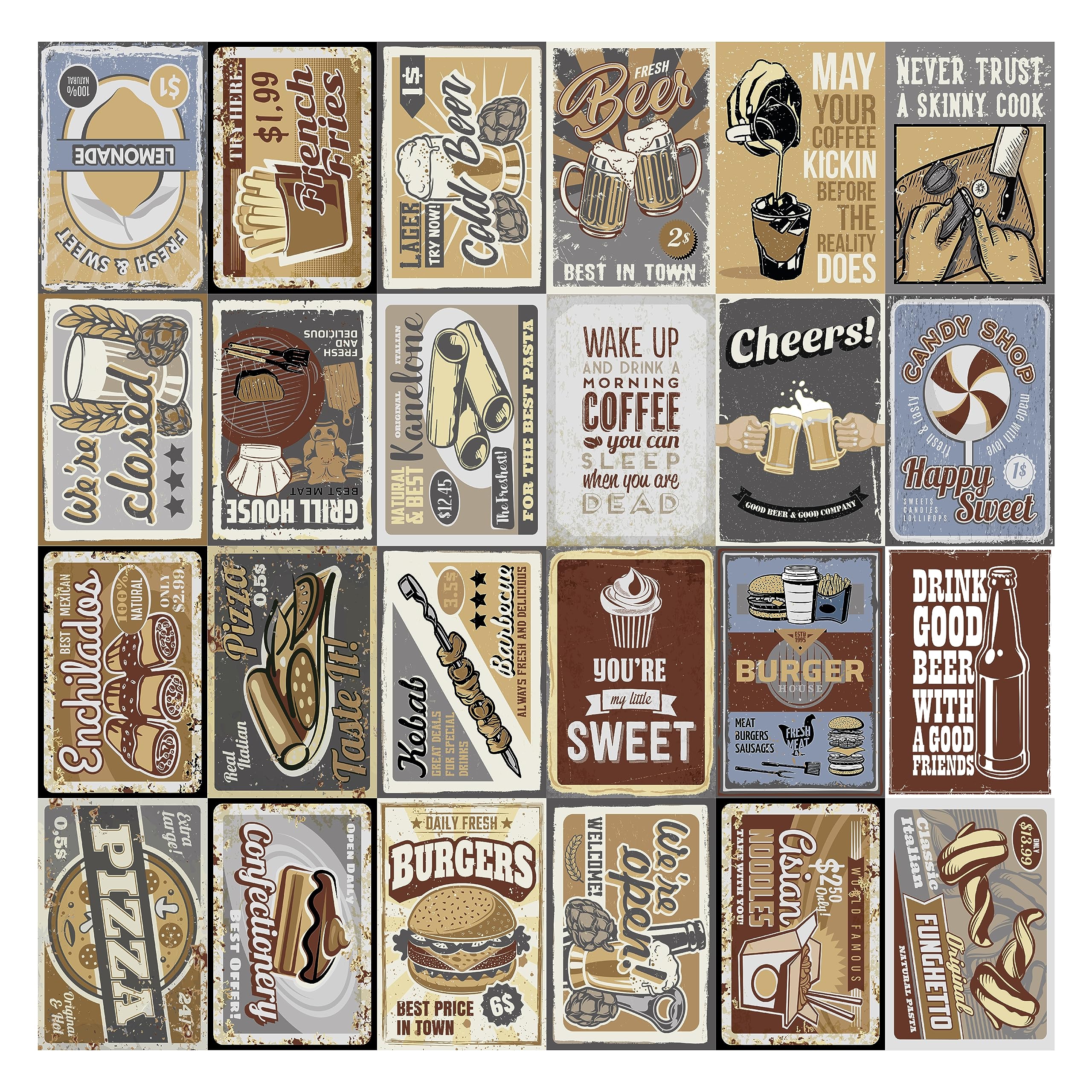 WALPLUS 27 Stickers of 20x30cm(7.8x11.8") Vintage Bistro Retro Metal Signs Wall Mural Stickers Set Mural Art Vinyl Nursery Decorations for Living Room Kids Bedroom Decors Home Removable DIY Gift