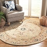 SAFAVIEH Anatolia Collection Area Rug - 8' Round, Ivory & Beige, Handmade Traditional Oriental Wool, Ideal for High Traffic A