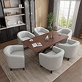 UIXE Faux Leather Barrel Accent Chairs Set of 6, Modern Club Upholstered Arm Chair, Comfy Armchair Nailed Trim Living Room Si