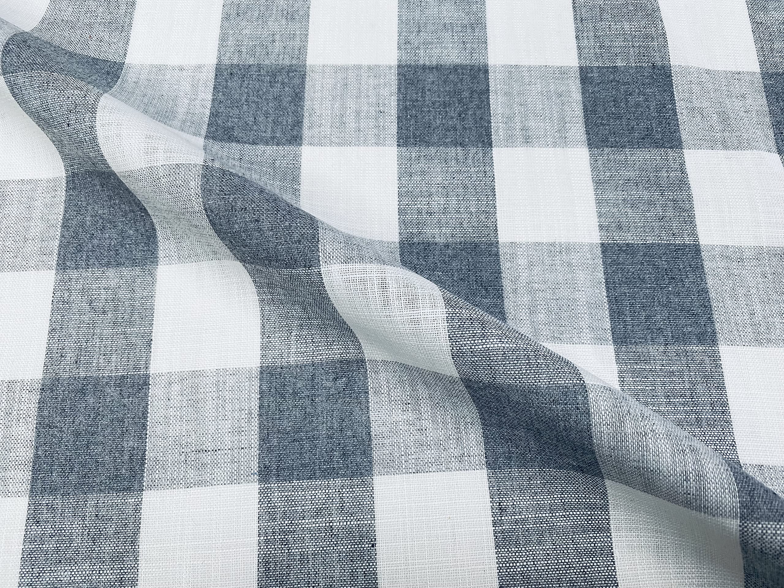 Gingham Linen Checked Fabric Check Material Buffalo Plaid - Dressmaking, Curtains, Home Furnishing - 140cm Wide (Grey & White, 2 METRES)