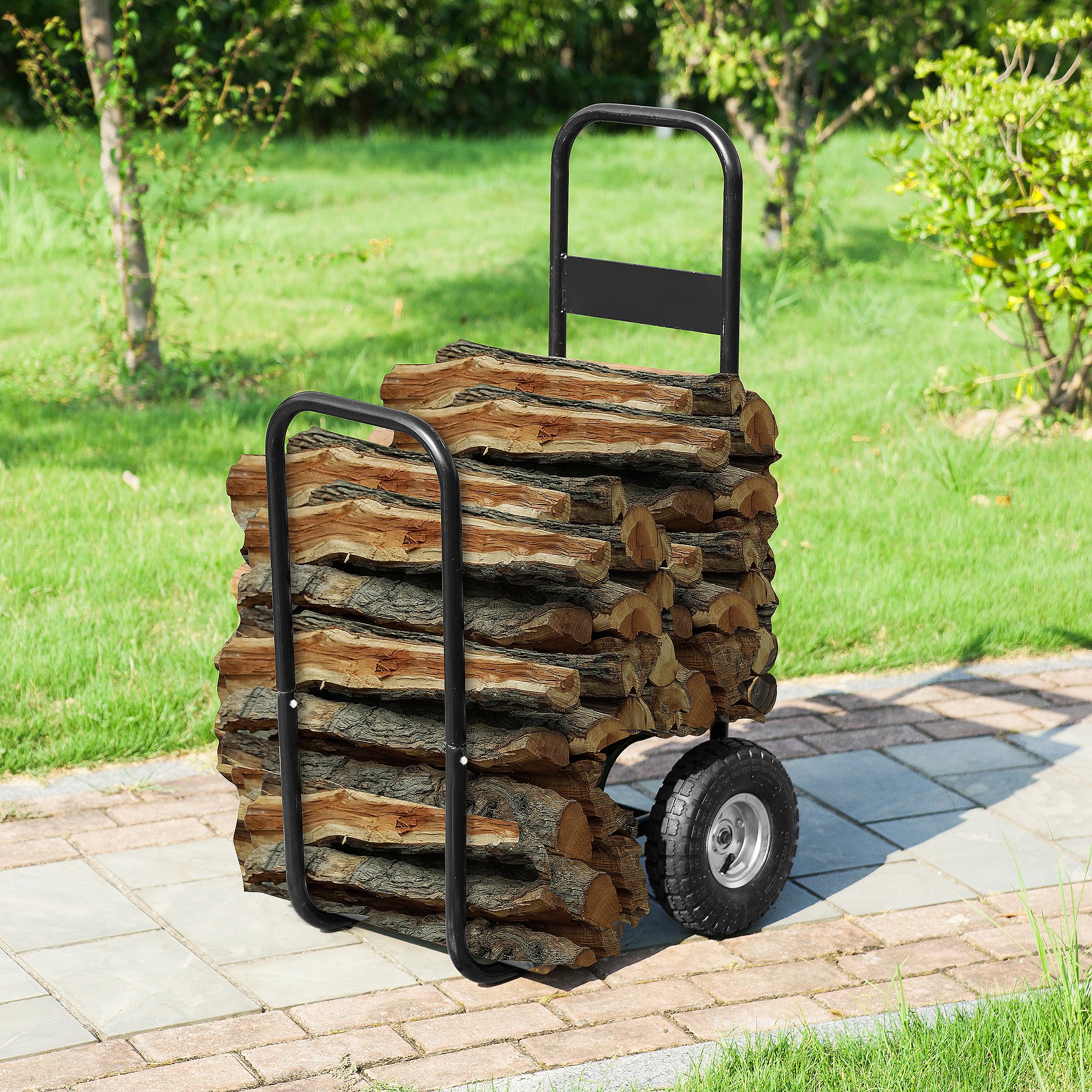 1900 Earth Worth | Firewood Log Cart | Wood Mover-Hauler-Roller | Black