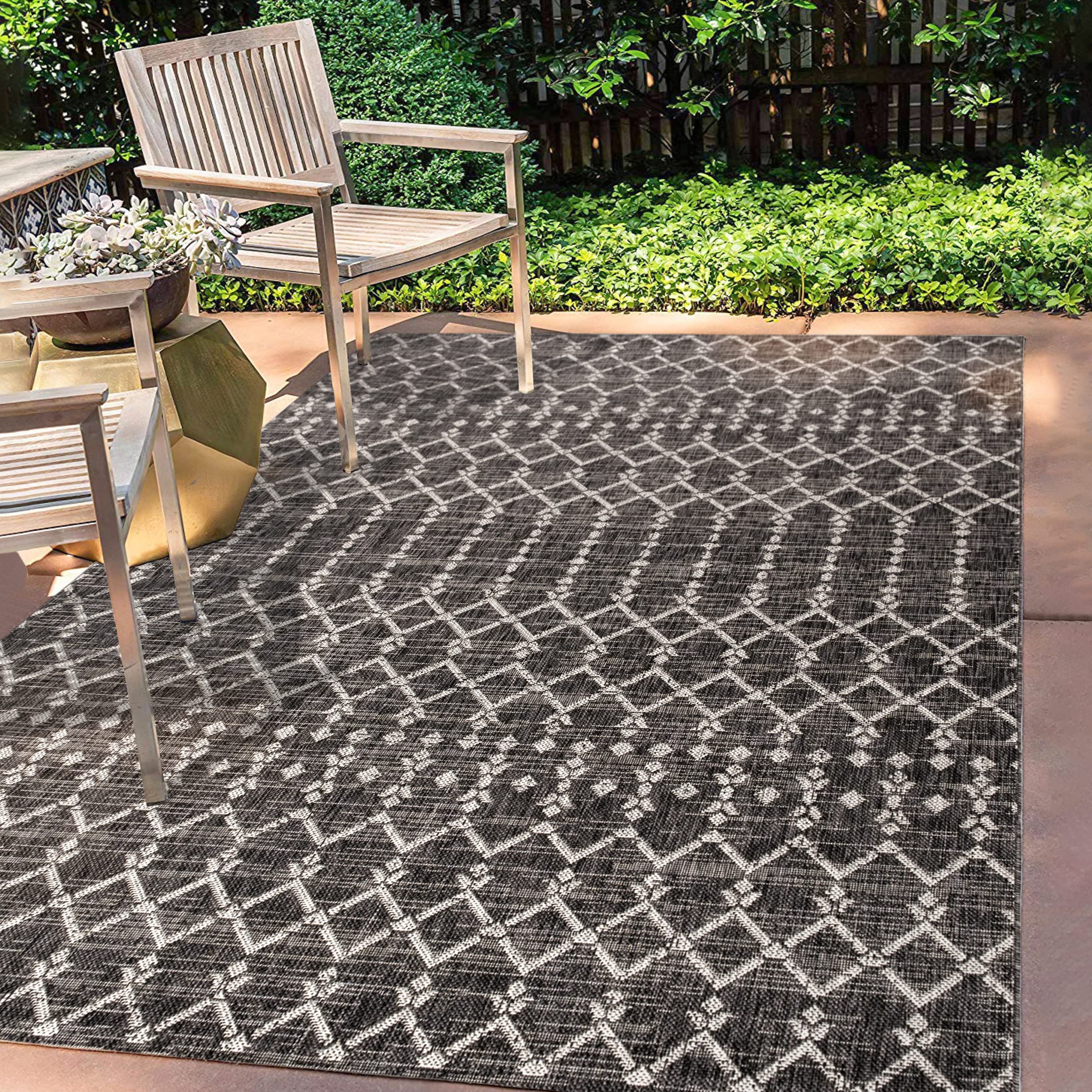 JONATHAN Y SMB108F-3 Ourika Moroccan Geometric Textured Weave Indoor Outdoor Area Rug, Bohemian, Sc&inavian Easy Cleaning, Bedroom, Kitchen, Backyard, Patio, Non Shed, Black/Gray, 90 cm X 150 cm