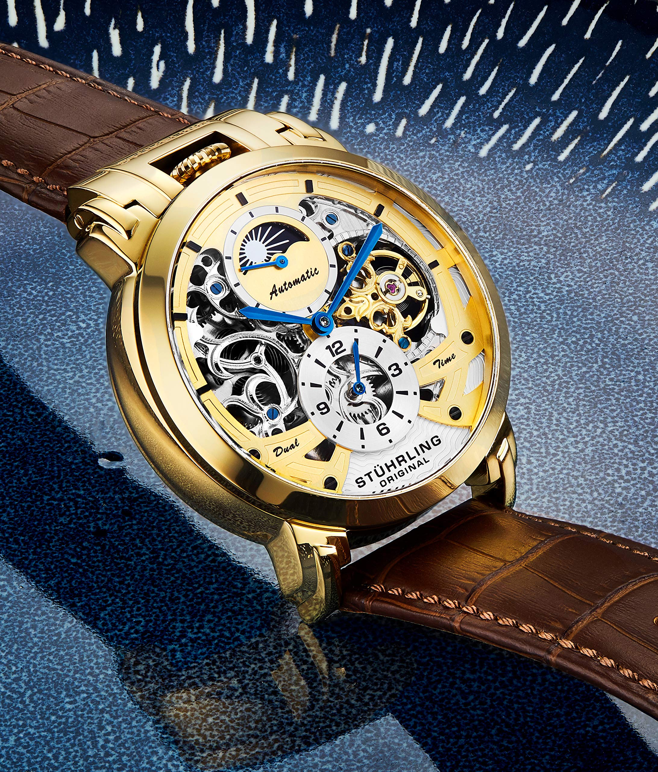 Stuhrling Orignal Mens Watch Automatic Watch Skeleton Watches for Men - Leather Luxury Dress Watch - Mechanical Watch Stainless Steel Case Self Winding Analog Watch for Men