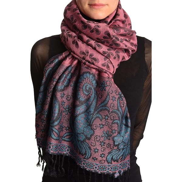 LissKiss Pashmina-Schal – Rosa Mit Kleeblatt-Muster, 70 X 180 Cm, Mit Fransen, Weicher Stoff