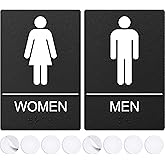 Bathroom Signs, Restroom Sign For Business - For Men and Women - 9" by 6" - ADA Compliant with Braille - Strong Double-Sided Adhesives Included - Apply to Office, Home, Public Door/Wall