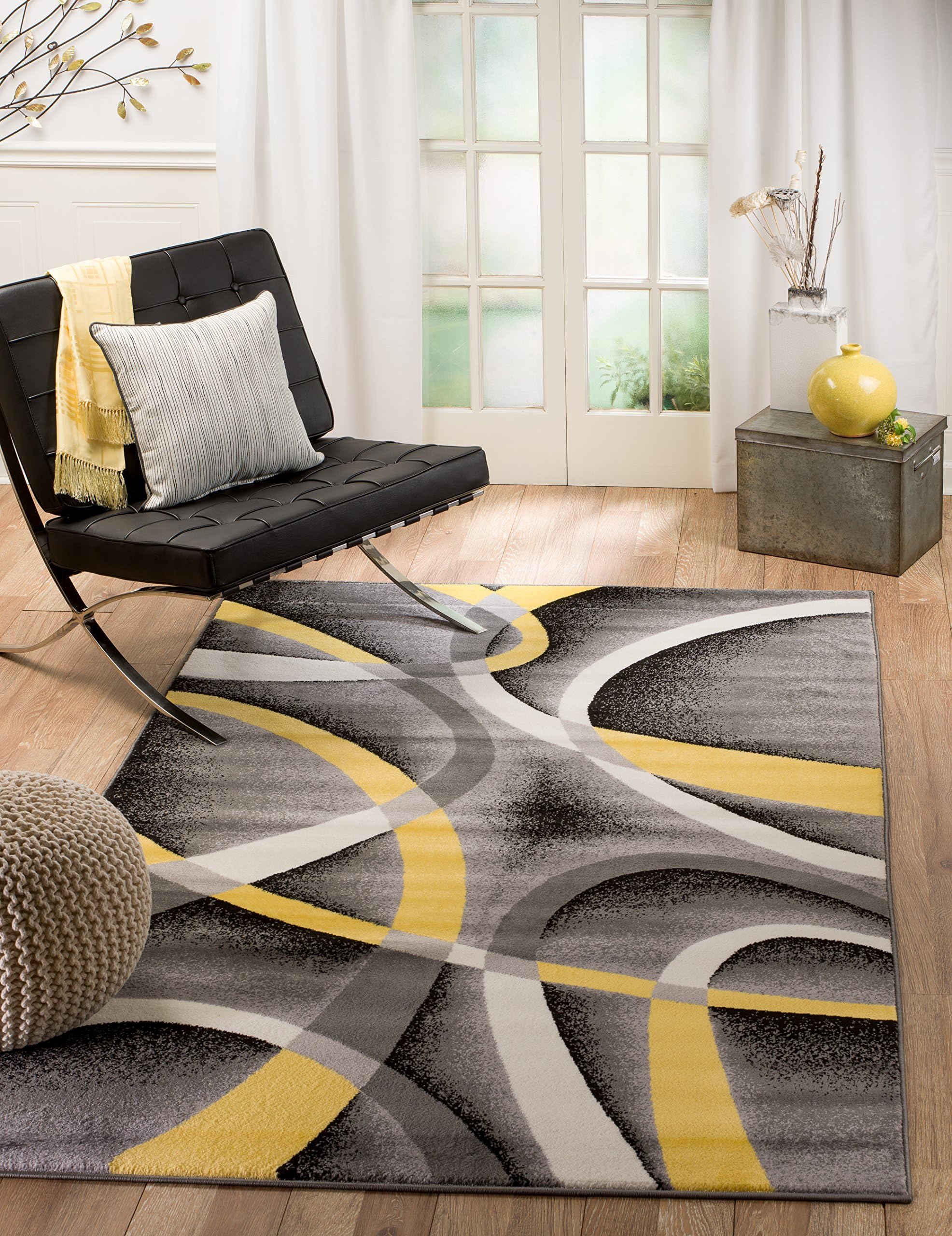Summit 21 New Yellow Grey Area Rug Modern Abstract Many Sizes Available (3'.6'' x 5'), 3'.6'' x 5'