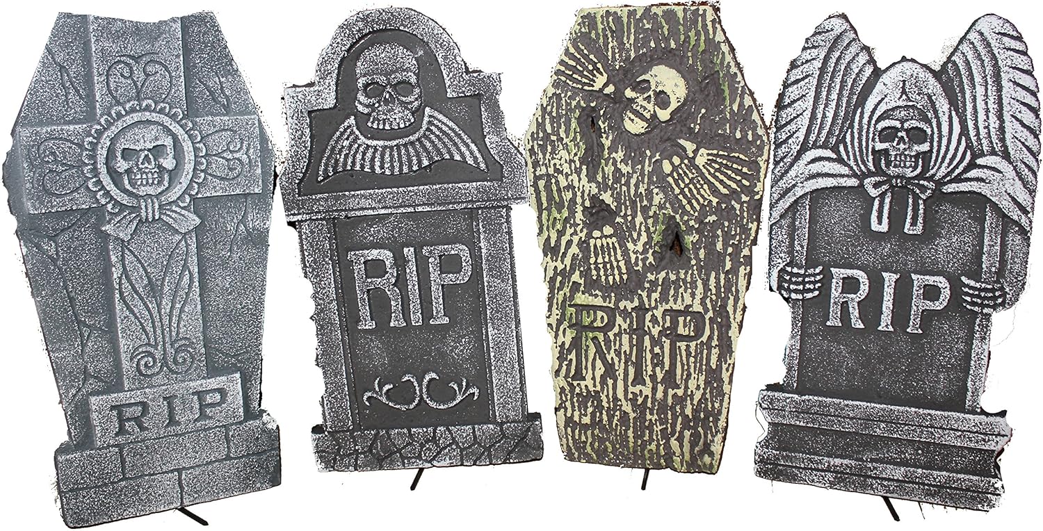 Set of 4 Realistic 16" Asst. Halloween Foam Tombstones