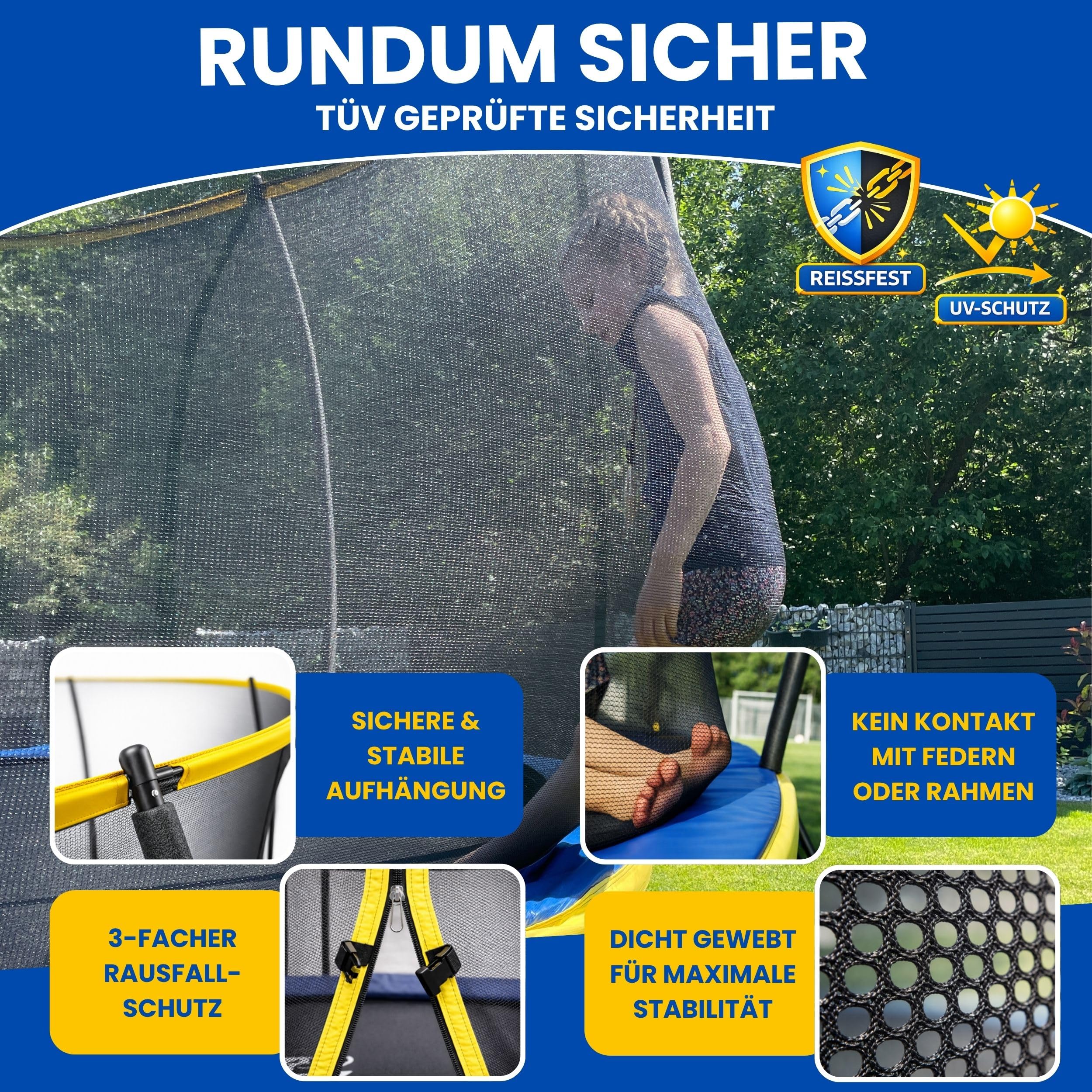 Zero Gravity Trampolin Outdoor Ø 183/244/305/366/427 cm, TÜV GS, Smartes Klappnetz für schnellen Auf- und Abbau, Outdoor Trampolin Komplett-Set inkl. Leiter, Aufbauvideo, Ultima 4 4