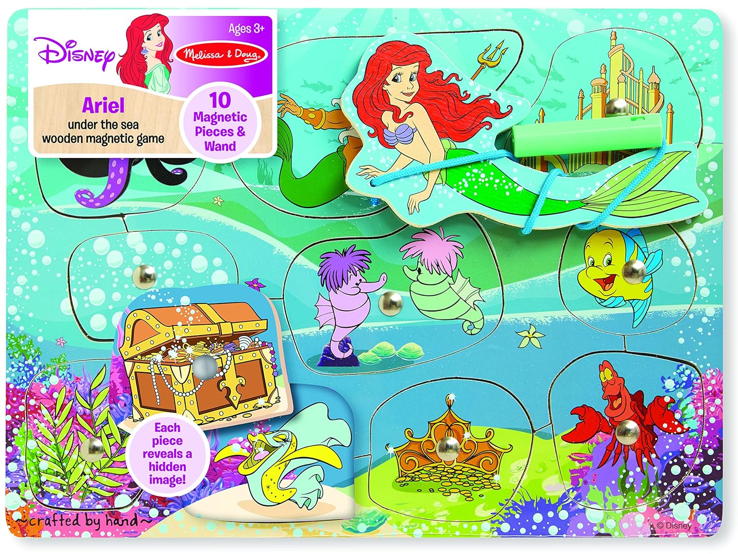 Melissa & Doug Disney Ariel Under The Sea Wooden Magnetic Game With 10 Magnetic Pieces and Wand