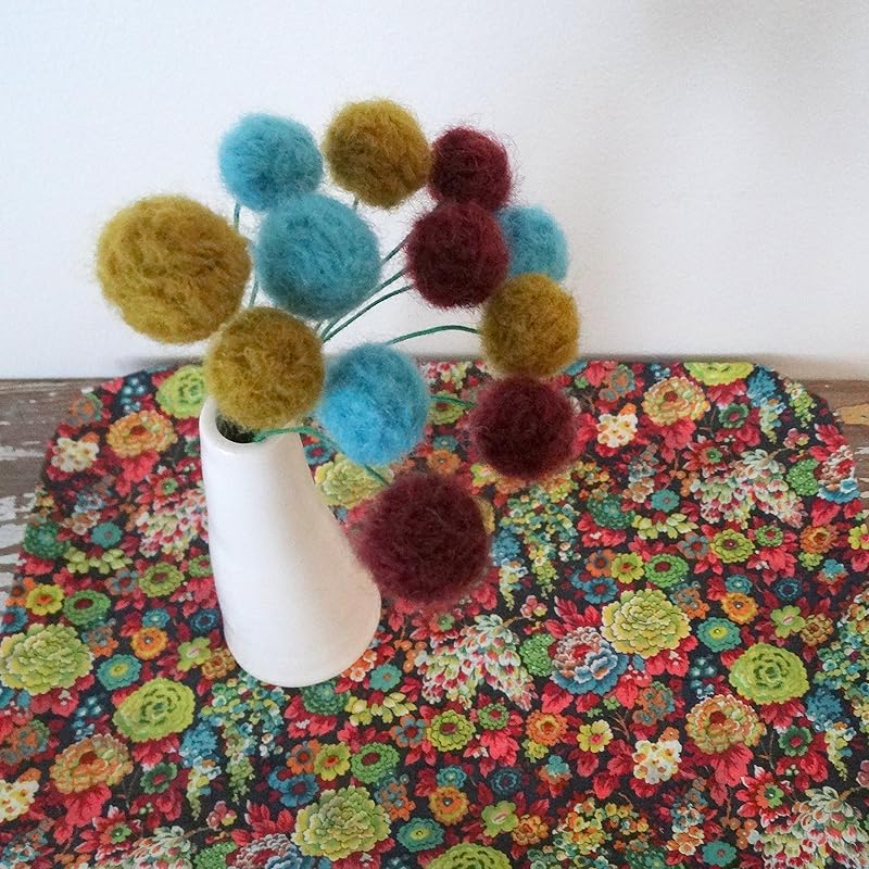 Burgundy Pom Pom Flowers. Mustard, Turquoise Felt Ball