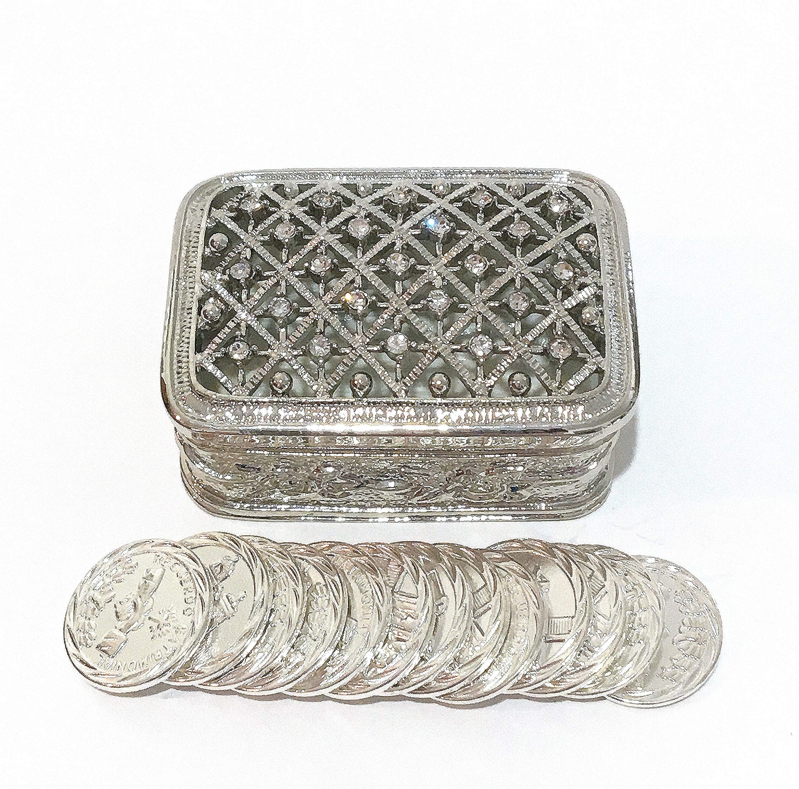 Photo 1 of Rectangular Silver Rhinestones Wedding Arras Box & Unity Coins Arras de boda