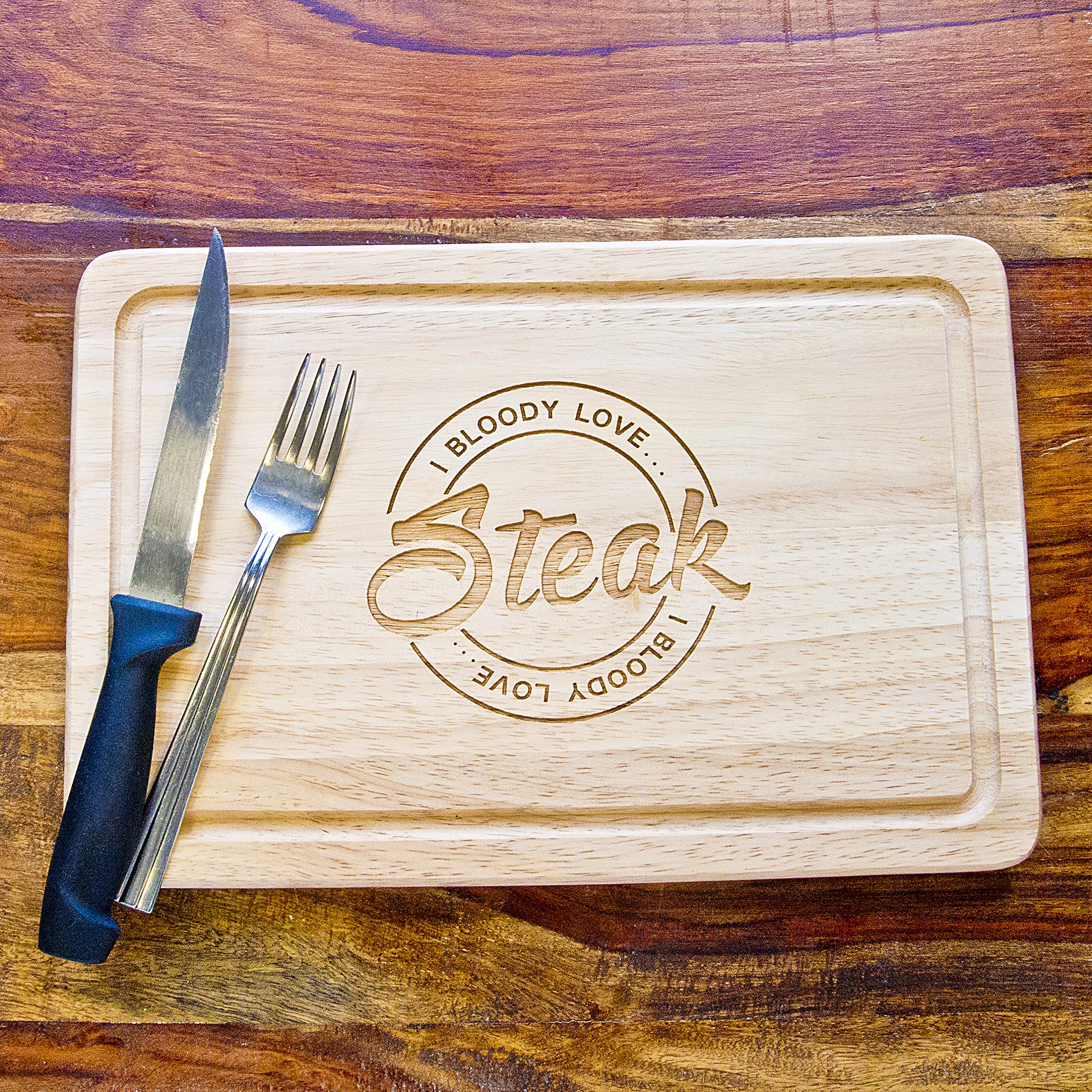 Engraved Wooden Steak Chopping Board/I Bloody Love Steak/Cooking Gift for him or her/Steak Lover Gift/Funny Christmas Gifts (Rectangle Board)