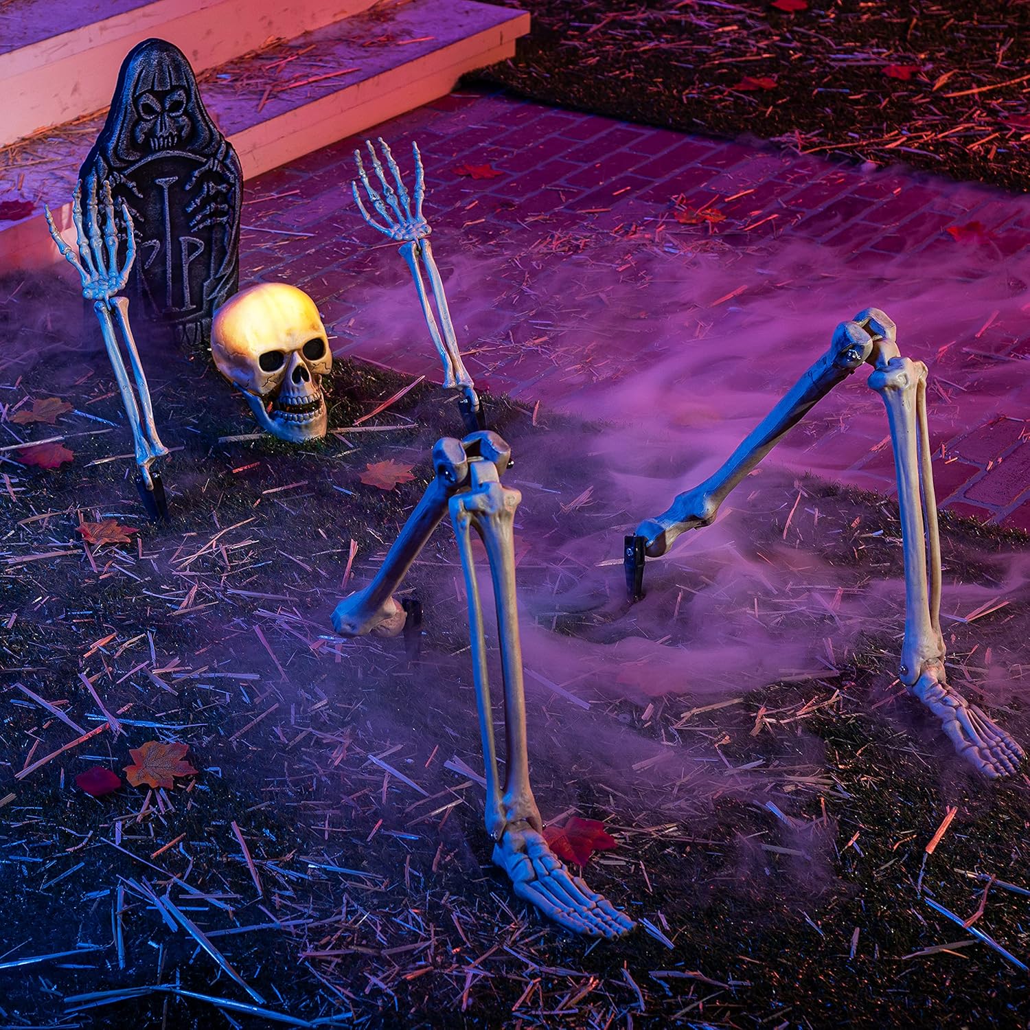 Decorative Garden Stakes - JOYIN Halloween Outdoor Decoration Scary Life Size Groundbreaker Skeleton Stakes with Lights, Lawn Yard Stake with Lighted Skull for Halloween Outdoor Lawn Garden Holiday Decorations