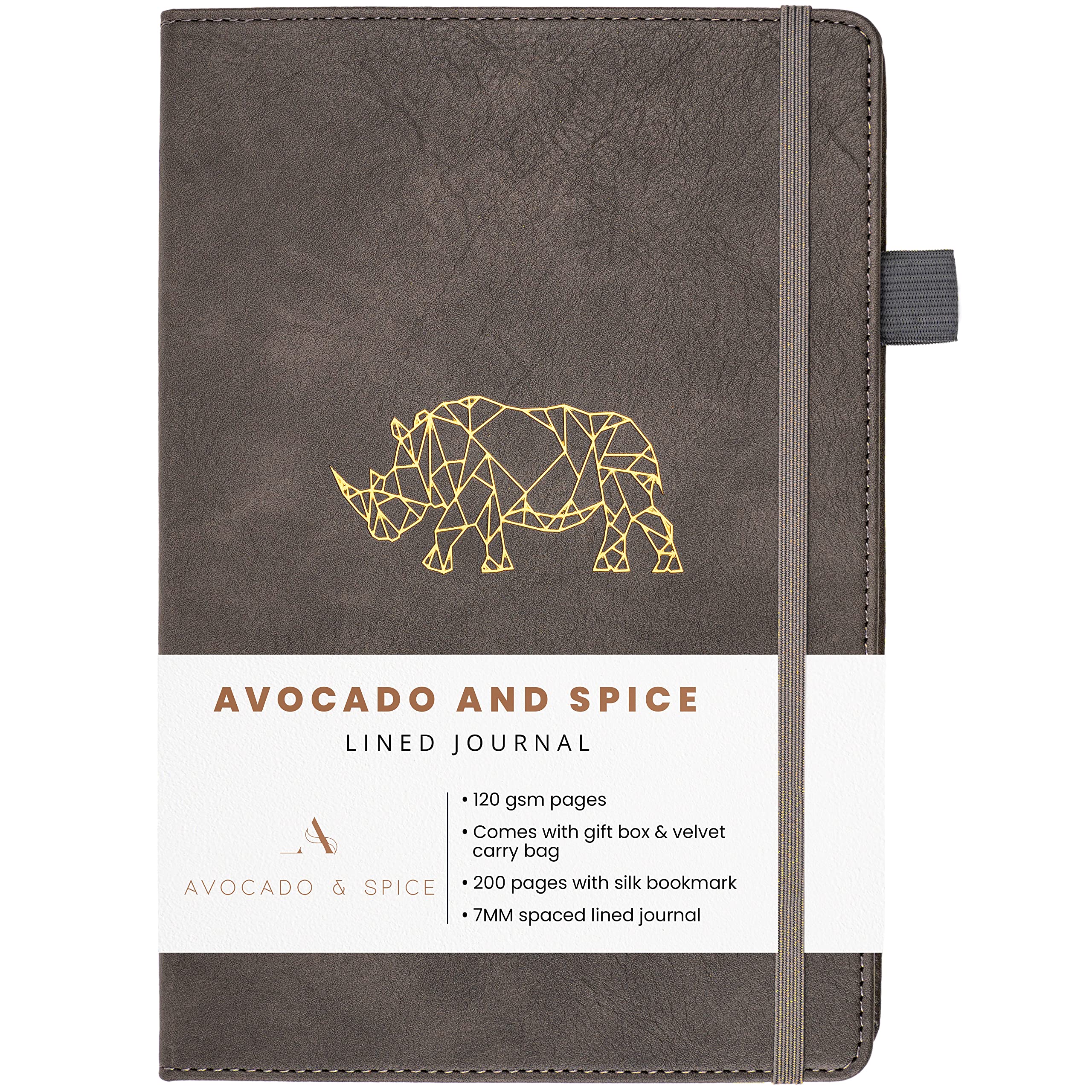 A5 Hardback Notebook by Avocado and Spice® with Gift Box & Velvet Bag - A5 Notebook Journal for Men and Women - Lined Journal Notebook A5-200 Pages Daily Planner (Grey, Lined)